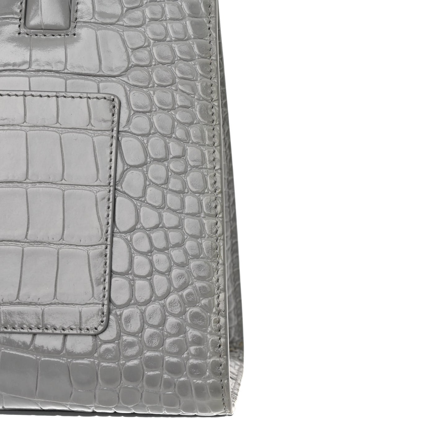 Crocodile Embossed Calfskin Mini Frances Tote Cloud Grey