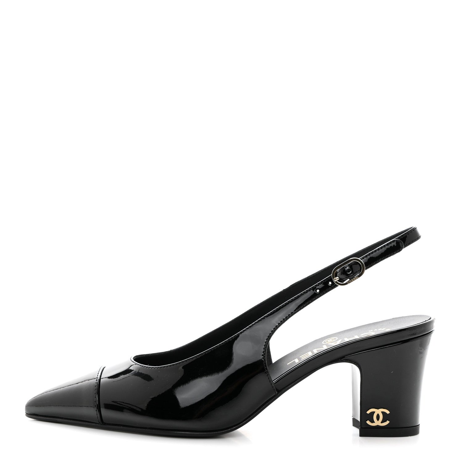 Chanel Patent Calfskin Cap Toe CC Slingback Pumps 37 Black 1 of 9