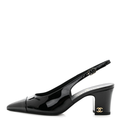 Chanel Patent Calfskin Cap Toe CC Slingback Pumps 37 Black 1 of 9