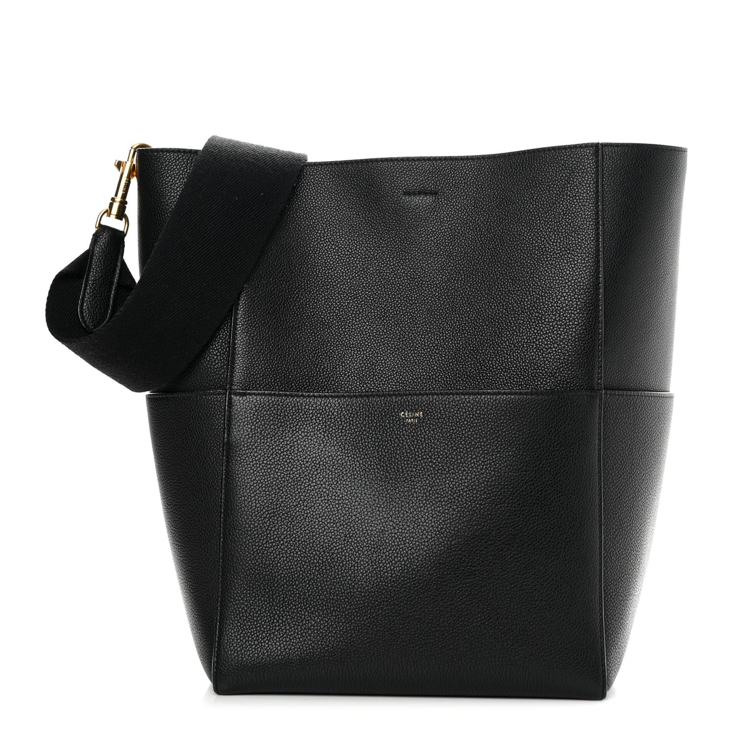 Soft Grained Calfskin Sangle Bucket Bag Black