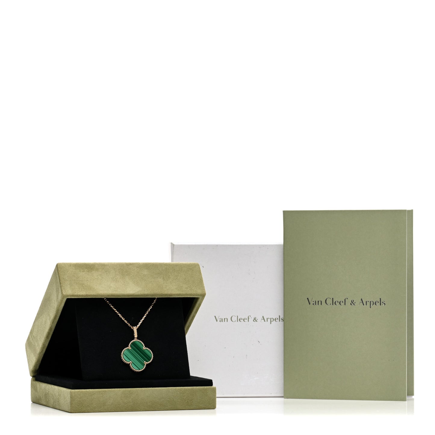 18K Yellow Gold Malachite Magic Alhambra Pendant Necklace