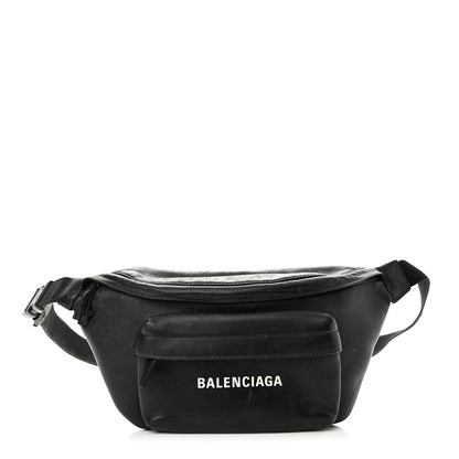 Balenciaga Smooth Calfskin Logo Large Everyday Beltpack Black White 1 of 15