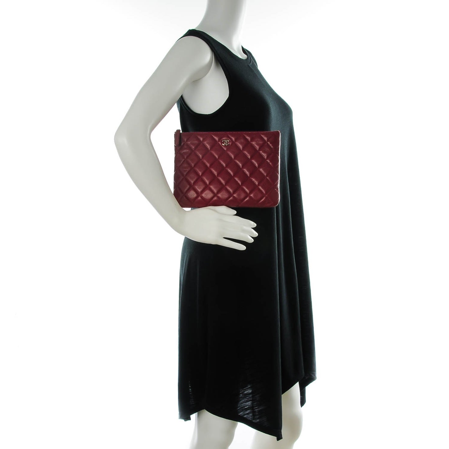 Caviar Quilted Medium Cosmetic Case Dark Red