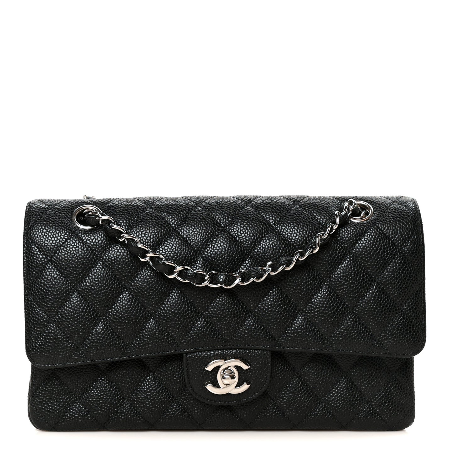 Caviar Quilted Medium Double Flap Black