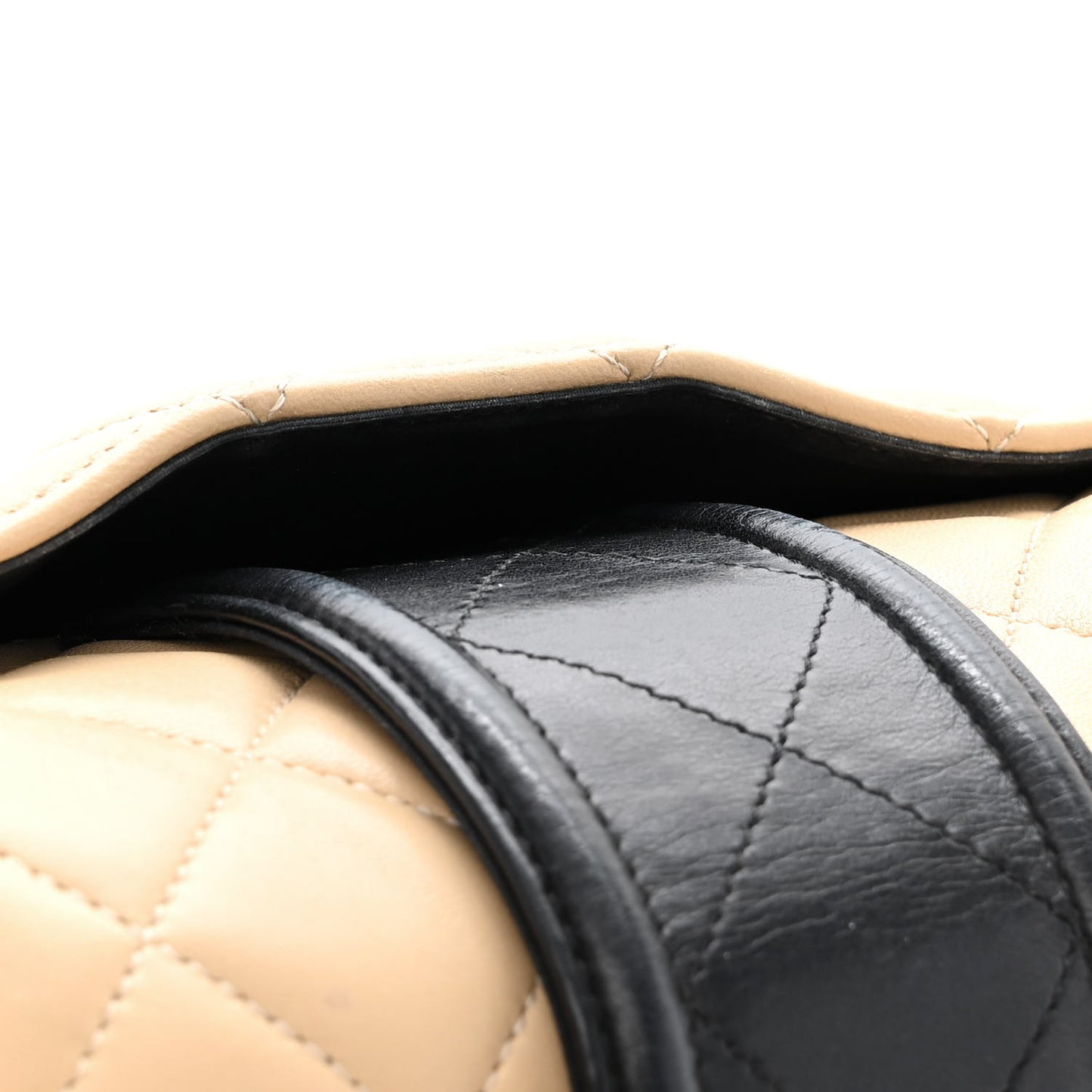 Lambskin Quilted Large Elegant CC Flap Beige Black