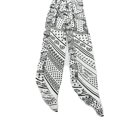Hermes Silk Eperon d'Or Bandana Ruffle Twilly White Black 2 of 3