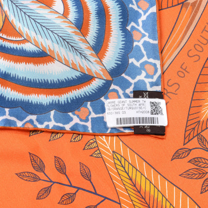 Hermes Silk Flowers of South Africa Scarf 140 Orange Turquoise Caramel 3 of 4