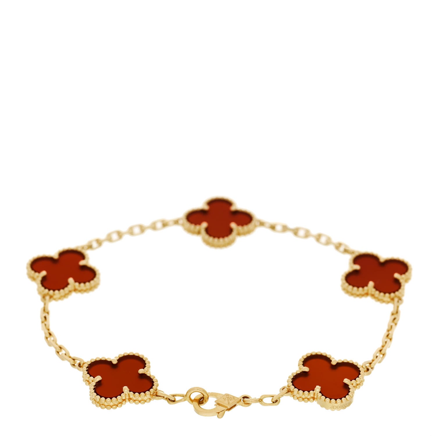 Van Cleef & Arpels 18K Yellow Gold Carnelian 5 Motifs Vintage Alhambra Bracelet 2 of 4