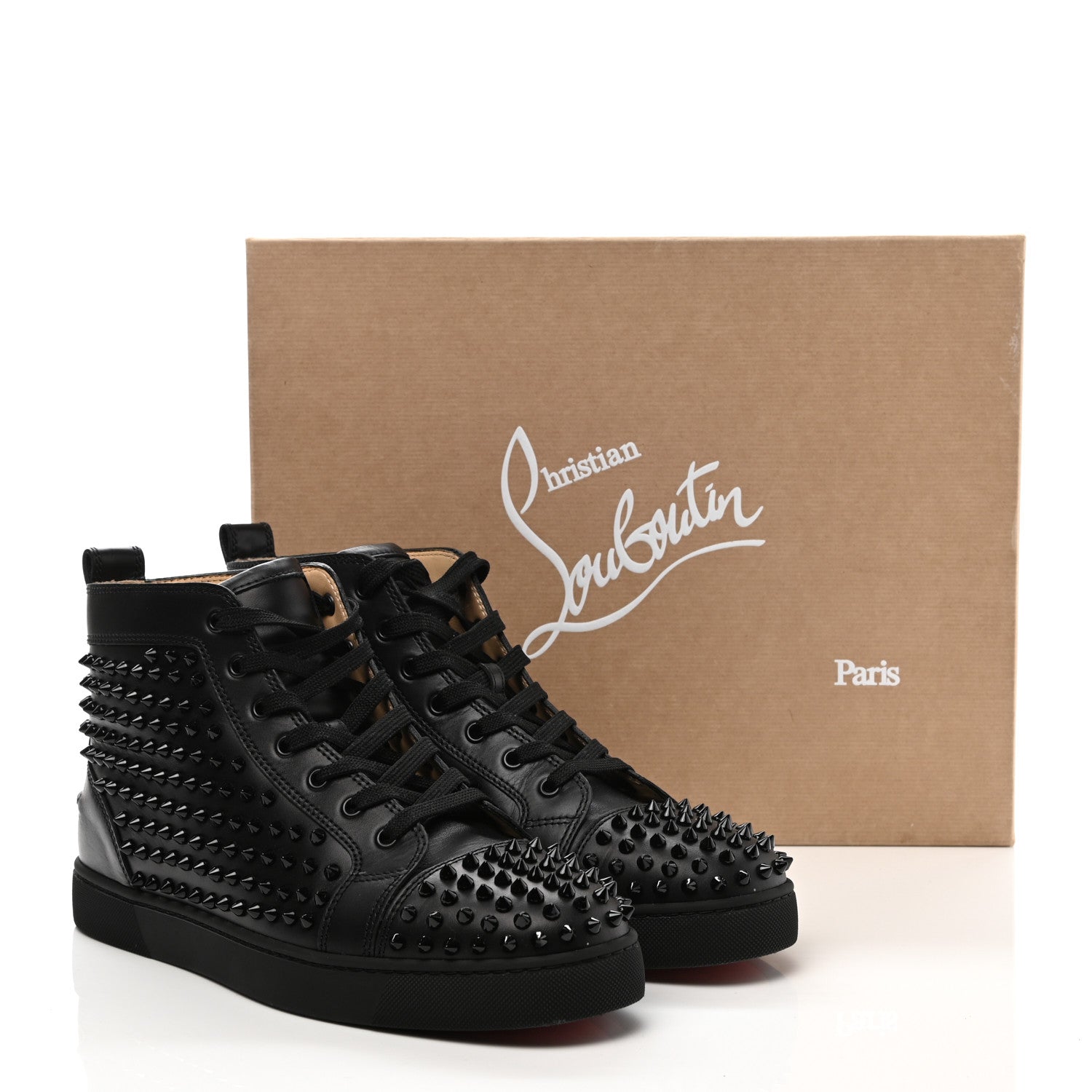 Christian Louboutin Calfskin Mens Louis Spikes Flat Sneakers 44 Black 9 of 9