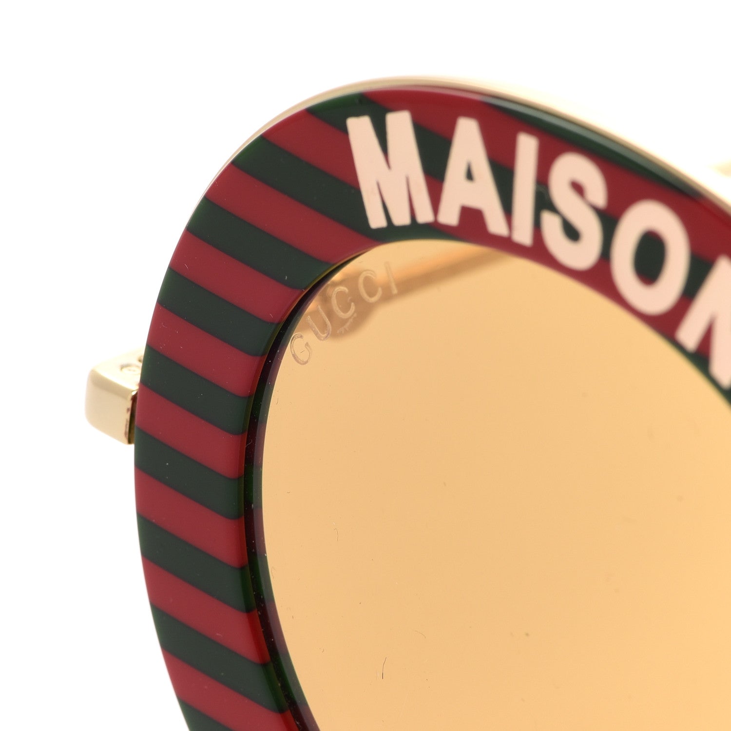 Gucci Metal Acetate Striped Maison Del'Amour Round Frame Sunglasses GG0113S Red Green 7 of 9