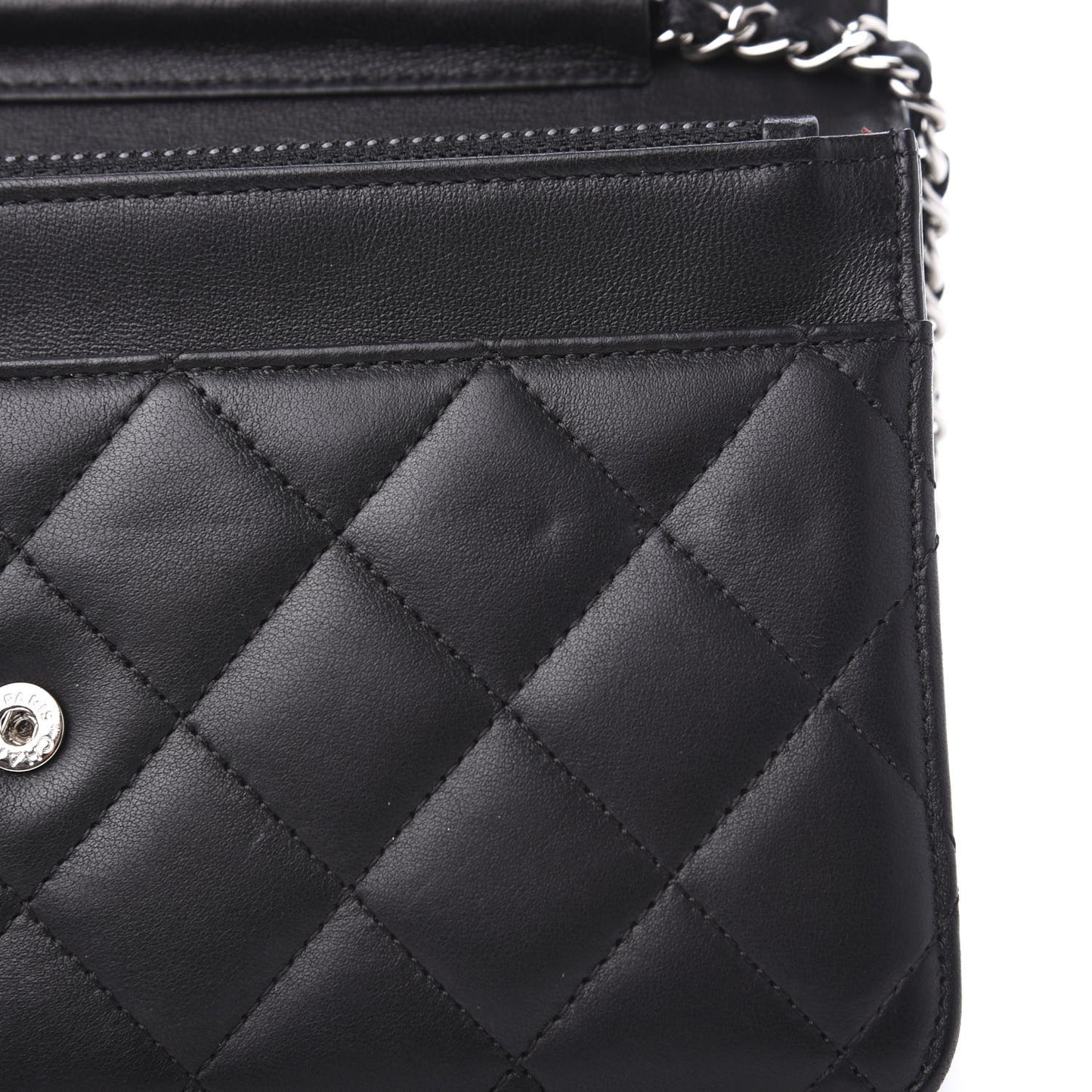 Lambskin Quilted Wallet On Chain WOC Black