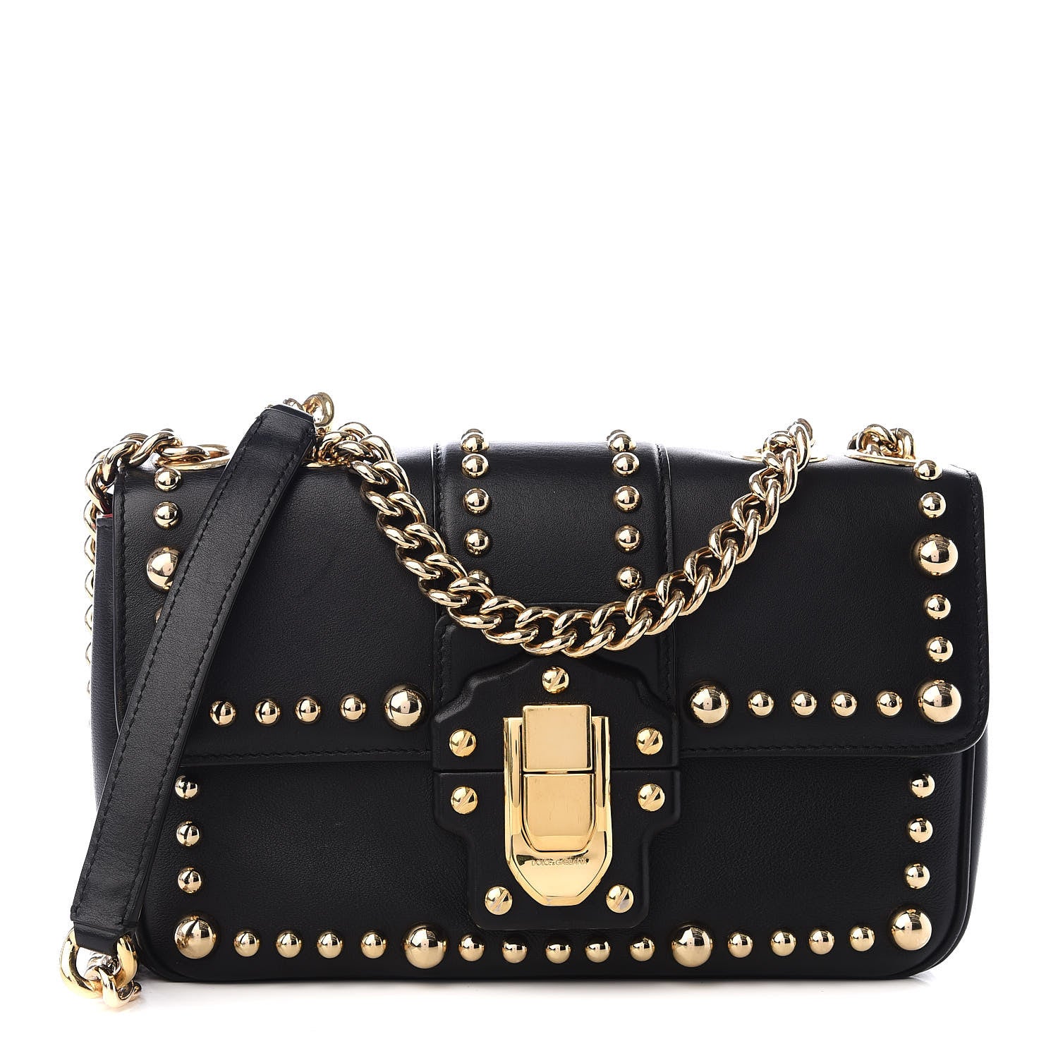 Dolce & Gabbana DOLCE&GABBANACalfskinLuciaStuddedChainShoulderBagBlack 1 of 8