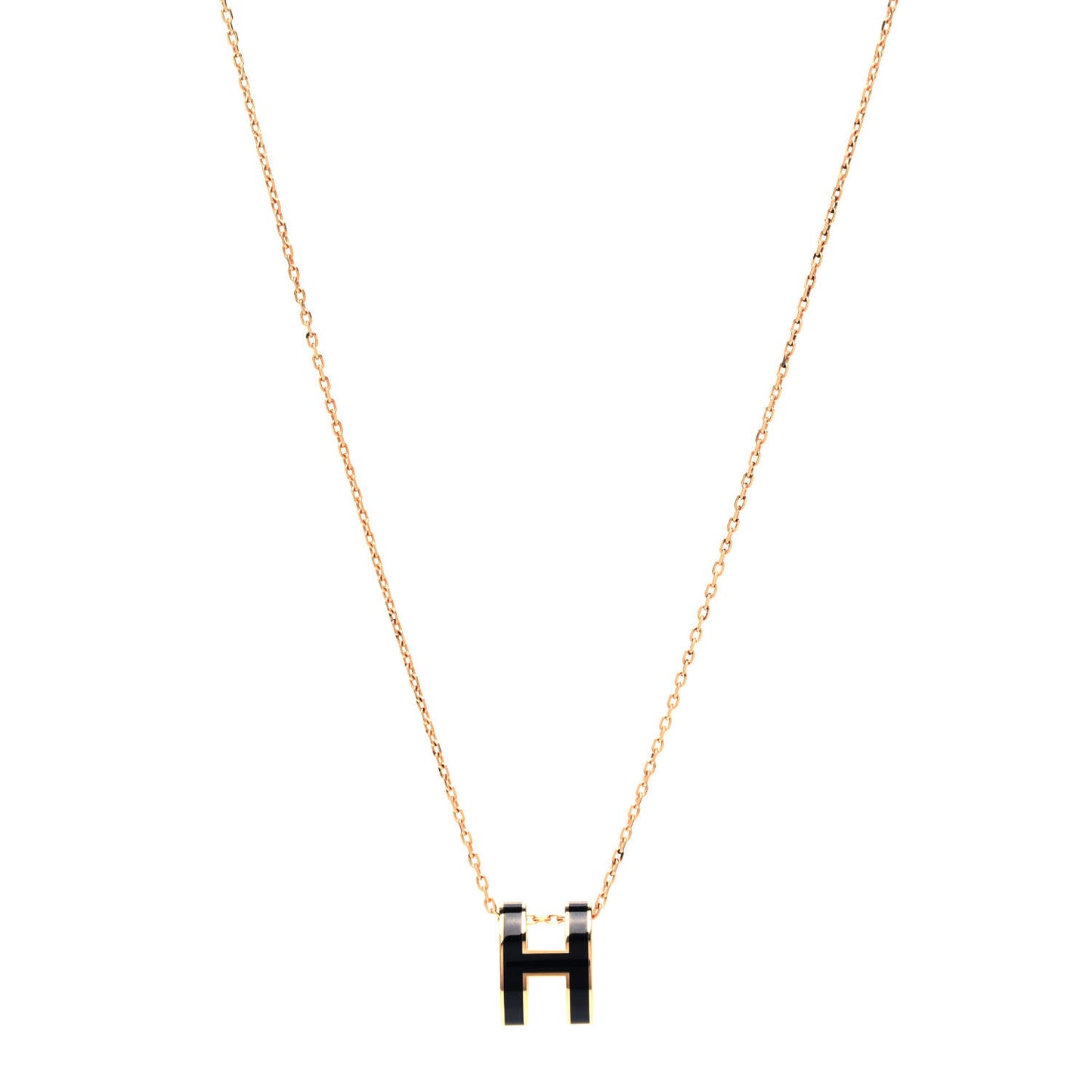 Lacquered Rose Gold Pop H Pendant Necklace Black