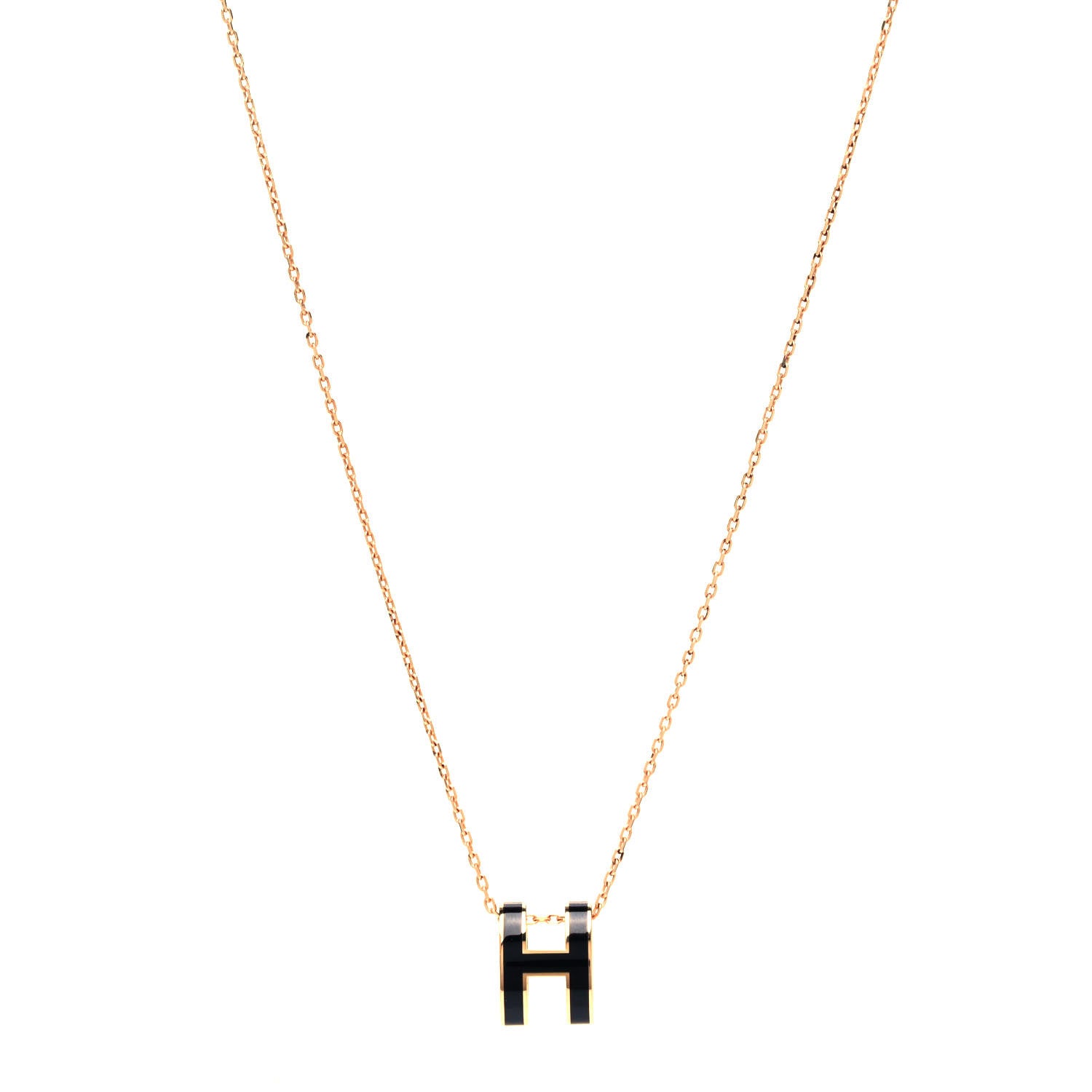 Hermes Lacquered Rose Gold Pop H Pendant Necklace Black 1 of 4