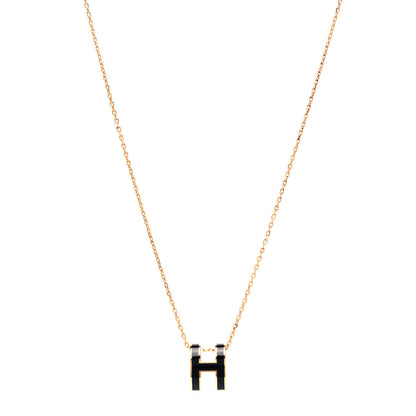 Hermes Lacquered Rose Gold Pop H Pendant Necklace Black 1 of 4
