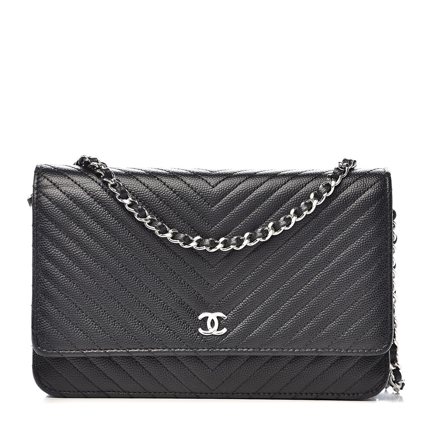 Caviar Chevron Quilted Wallet On Chain WOC Black