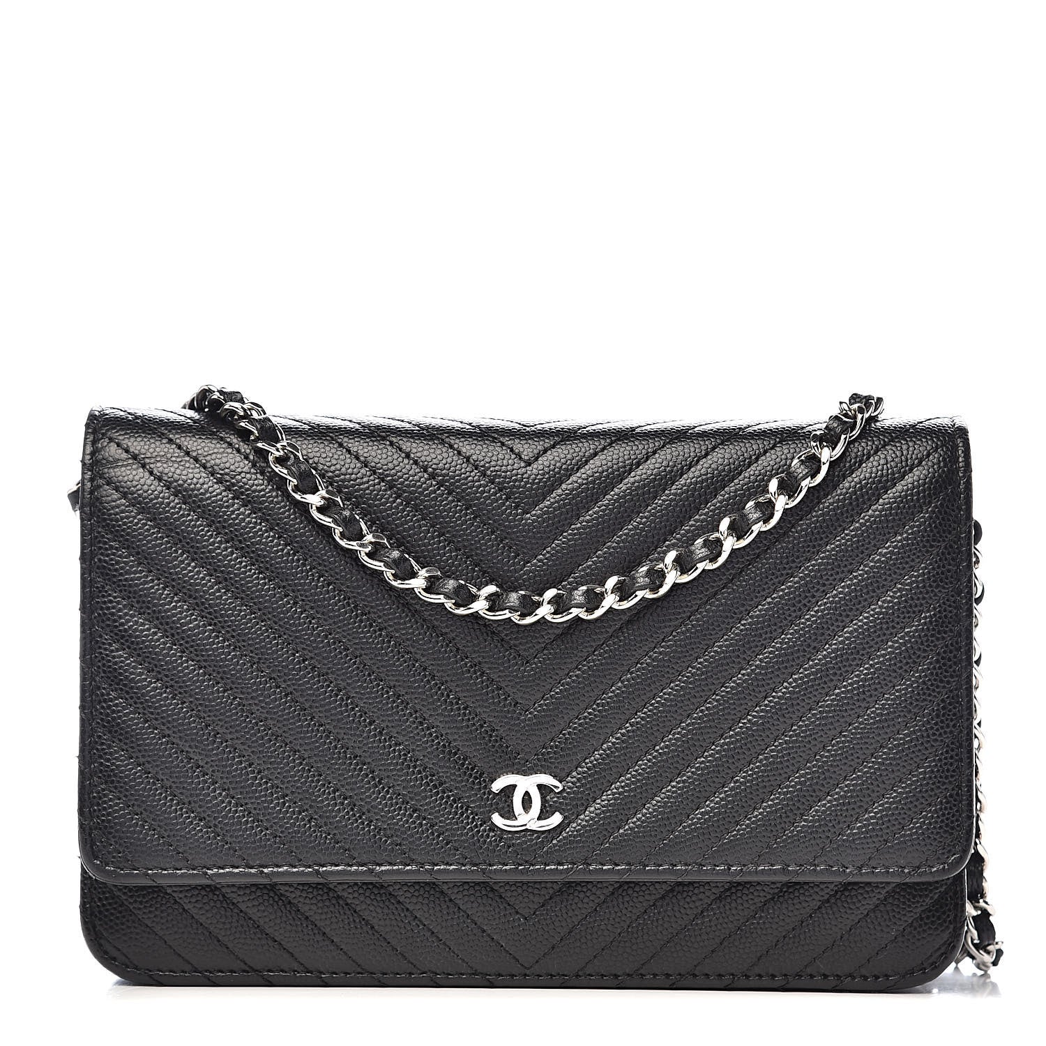 Chanel Caviar Chevron Quilted Wallet On Chain WOC Black 1 of 11