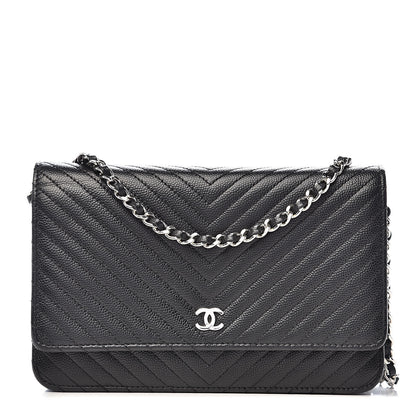 Chanel Caviar Chevron Quilted Wallet On Chain WOC Black 1 of 11