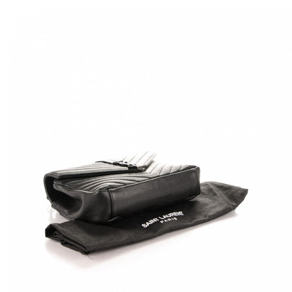 Saint Laurent Sheepskin Matelasse Chevron Monogram Medium College Bag Black 4 of 9
