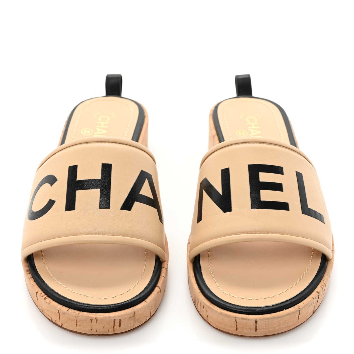 Calfskin Cork Logo Mule Sandal 39.5 Beige Black