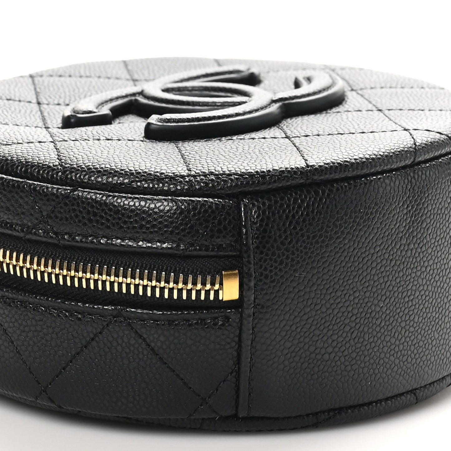 Caviar Quilted Small Round Vanity With Chain Black