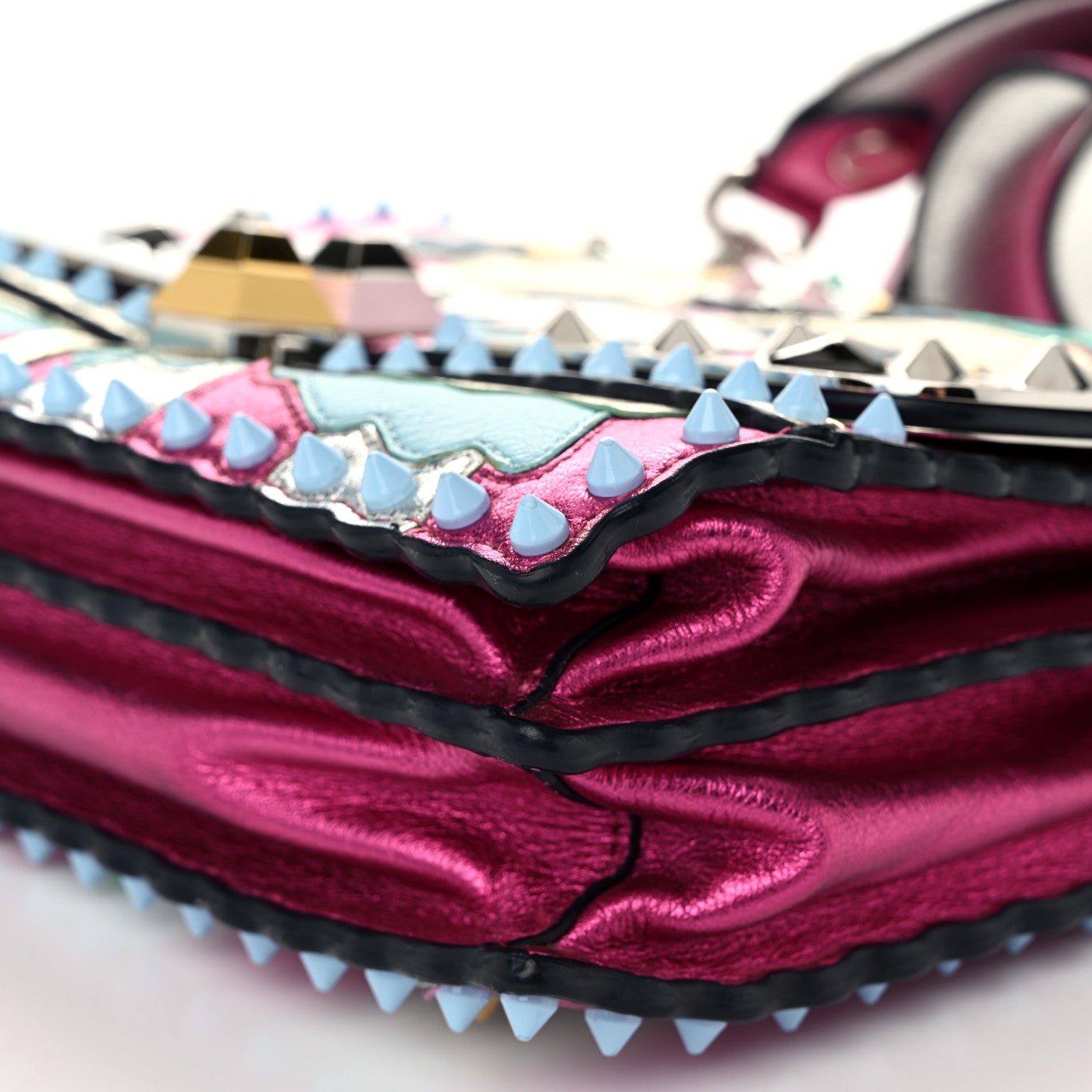 Fendi Metallic Calfskin Wonder Monster Kan I Shoulder Bag Pink Silver 11 of 14