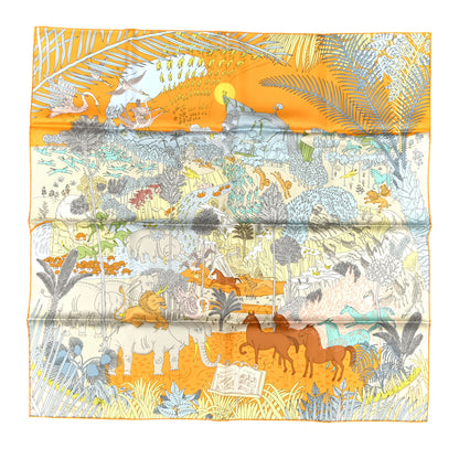 Hermes Silk Le Carnaval des Animaux Scarf 90 Bouton d'Or Aqua Vert De Gris 1 of 4