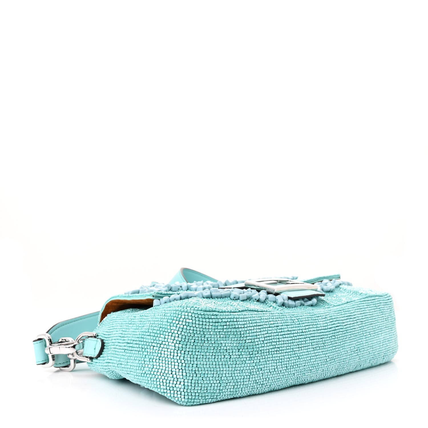 Fendi Rolling Stone Vitello Seta Bead Embroidered Re-Edition Baguette Spring Turquoise 4 of 10