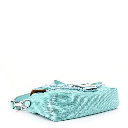 Fendi Rolling Stone Vitello Seta Bead Embroidered Re-Edition Baguette Spring Turquoise 4 of 10