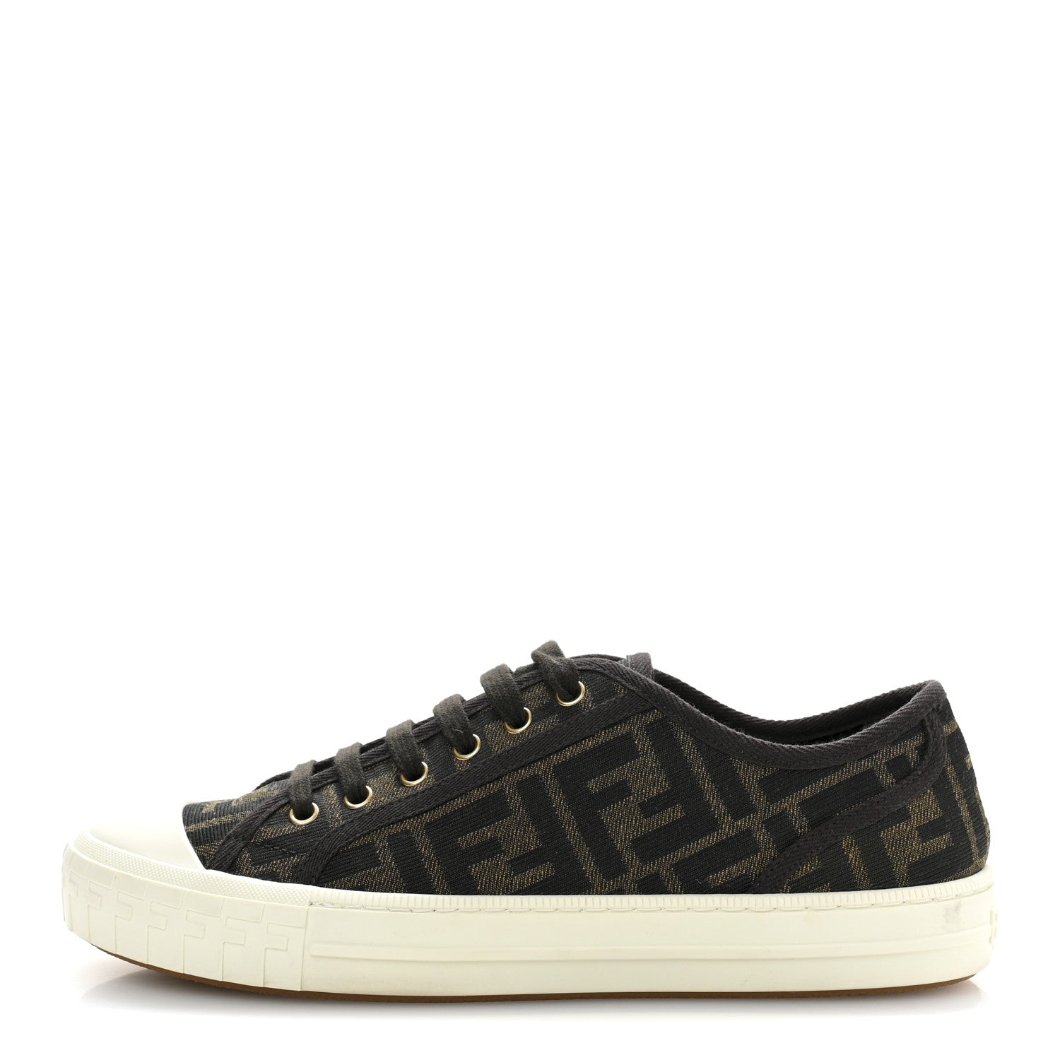 Fendi Fabric Jacquard FF Womens Domino Low Top Sneakers 39 Tobacco 1 of 9