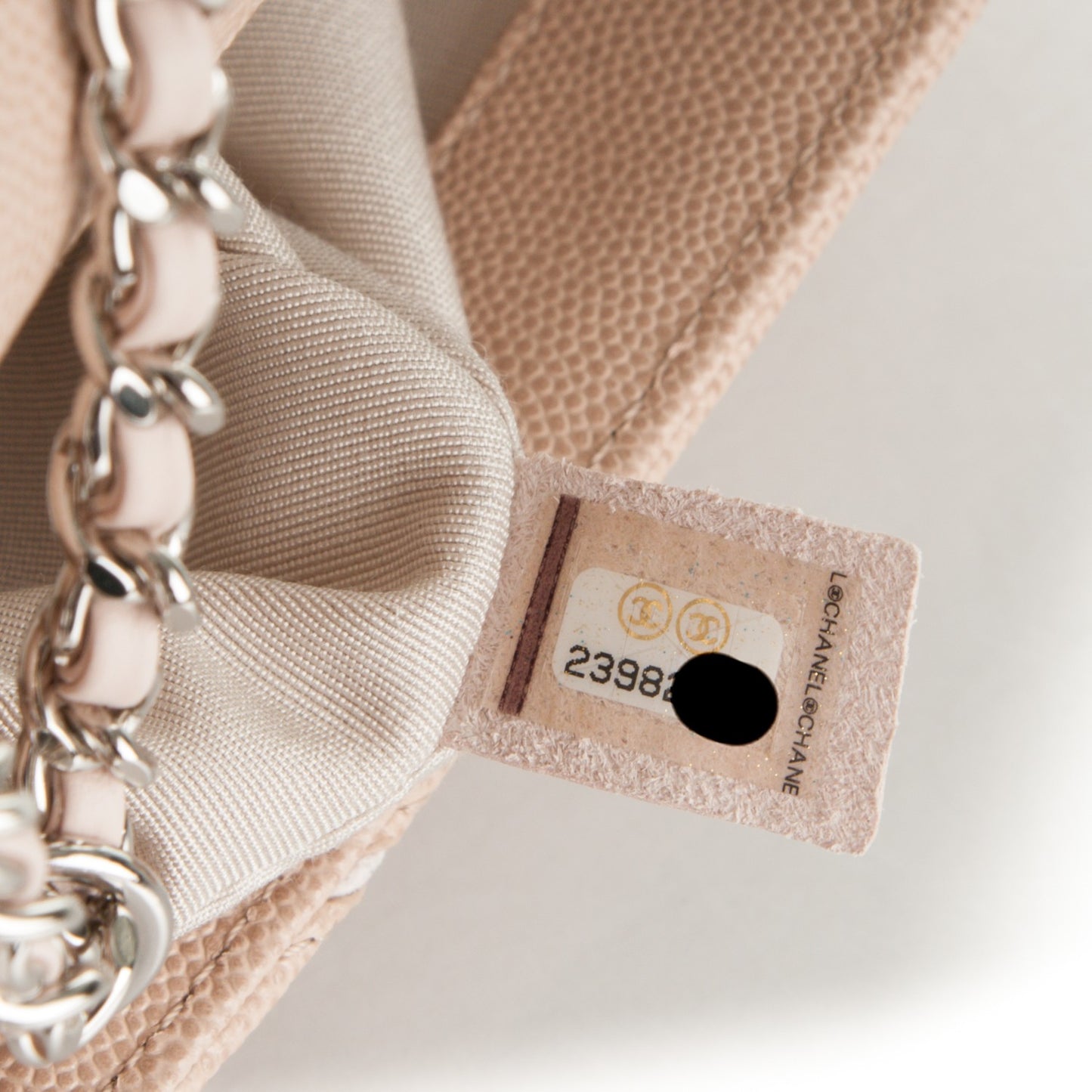 Caviar Chevron Large Single Flap Beige