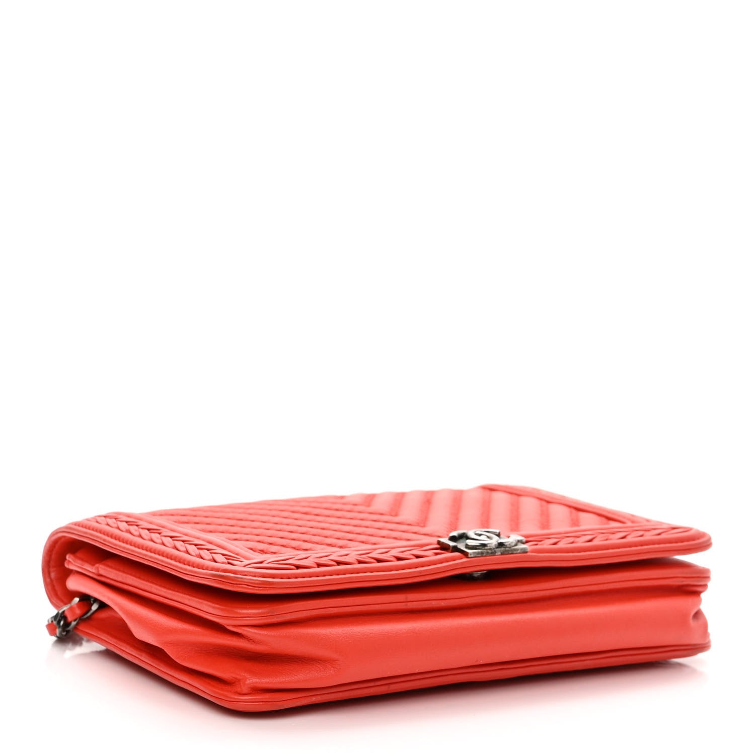 Chanel Calfskin Chevron Quilted Braided Boy Wallet On Chain WOC Orange 4 of 16