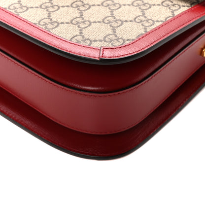 Gucci GG Supreme Monogram Azalea Calfskin Horsebit 1955 Shoulder Bag Beige Ebony New Cherry Red 10 of 10
