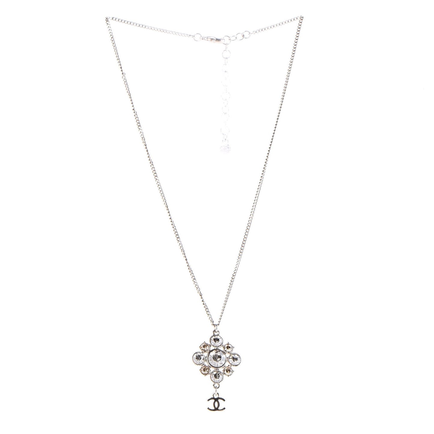 Crystal CC Drop Pendant Necklace Silver