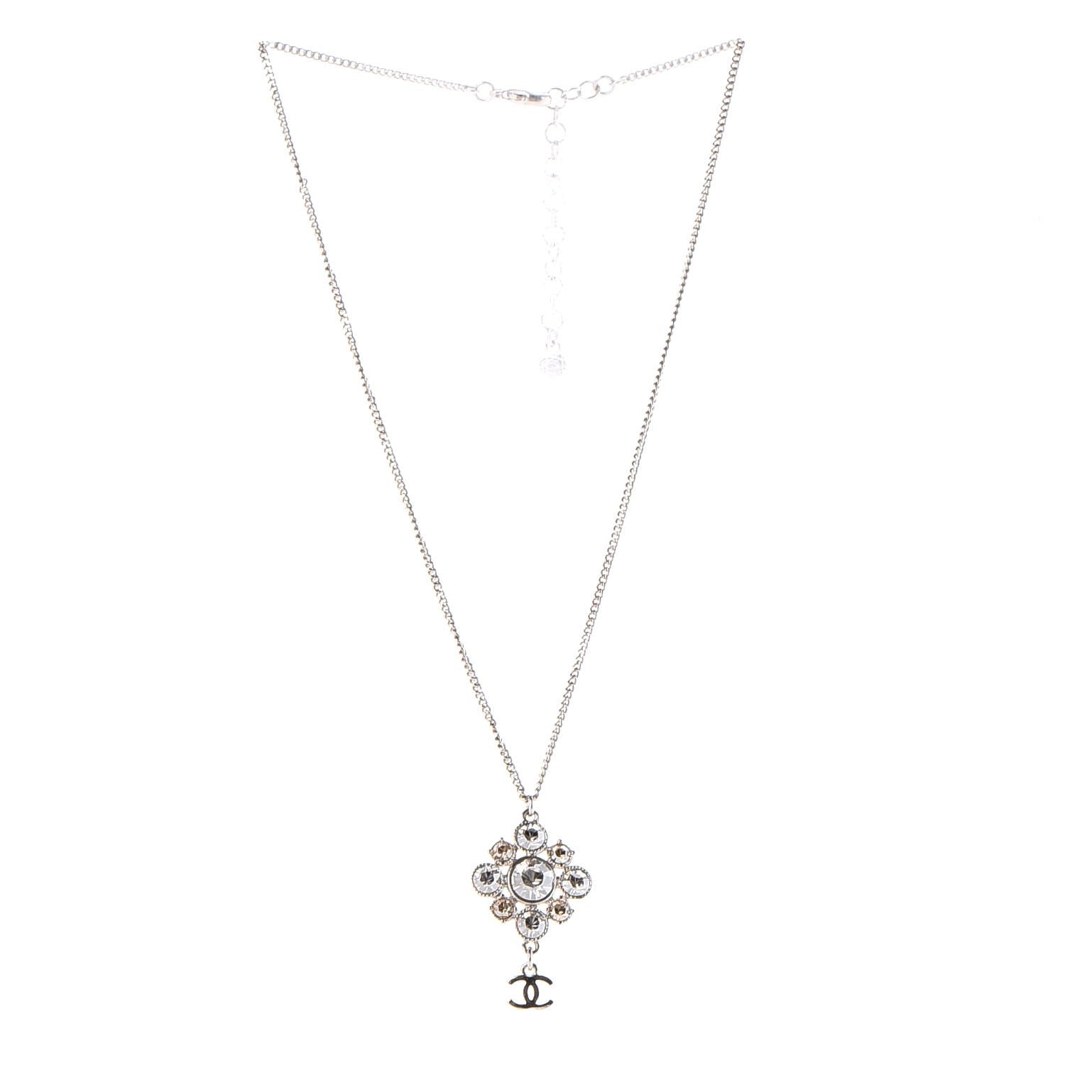 Chanel Crystal CC Drop Pendant Necklace Silver 3 of 6