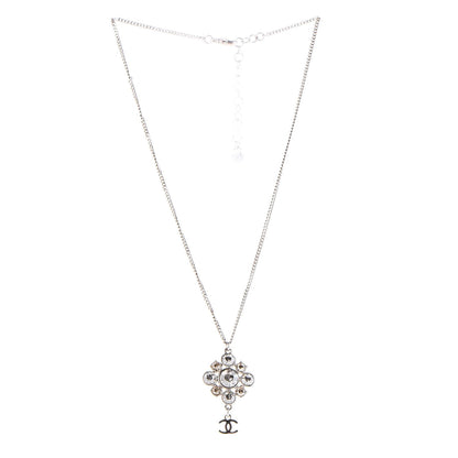 Chanel Crystal CC Drop Pendant Necklace Silver 3 of 6