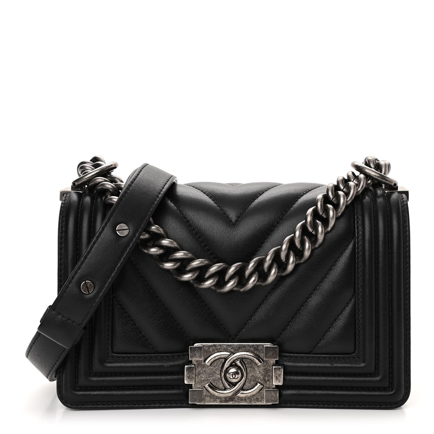 Chanel Calfskin Chevron Quilted Small Boy Flap Black 1 of 10