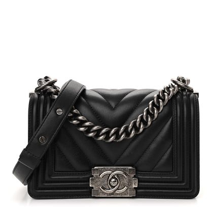 Chanel Calfskin Chevron Quilted Small Boy Flap Black 1 of 10