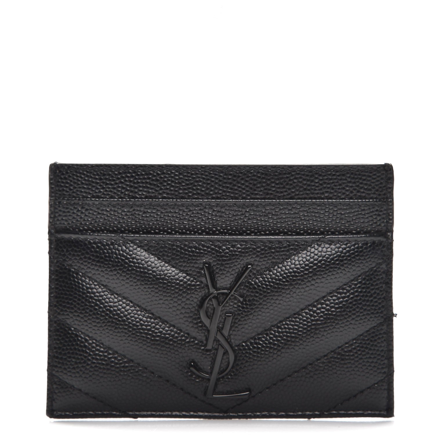 Saint Laurent Grain De Poudre Matelasse Chevron Monogram Credit Card Case Black 1 of 8