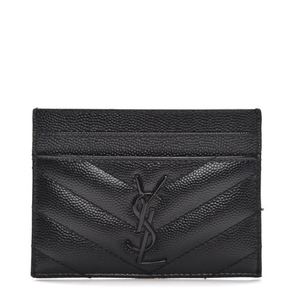 Saint Laurent Grain De Poudre Matelasse Chevron Monogram Credit Card Case Black 1 of 8
