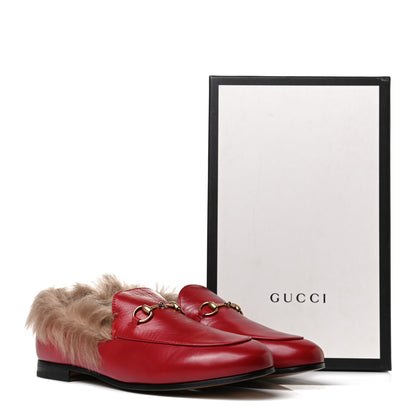 Gucci Malaga Kid Fur Womens Jordaan Loafers 41 Hibiscus Red Natural 12 of 12