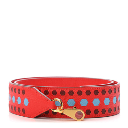 Hermes Epsom 40mm Mousqetons Tressage Shoulder Strap Rouge Coeur Bleu du Nord Rouge H 1 of 4