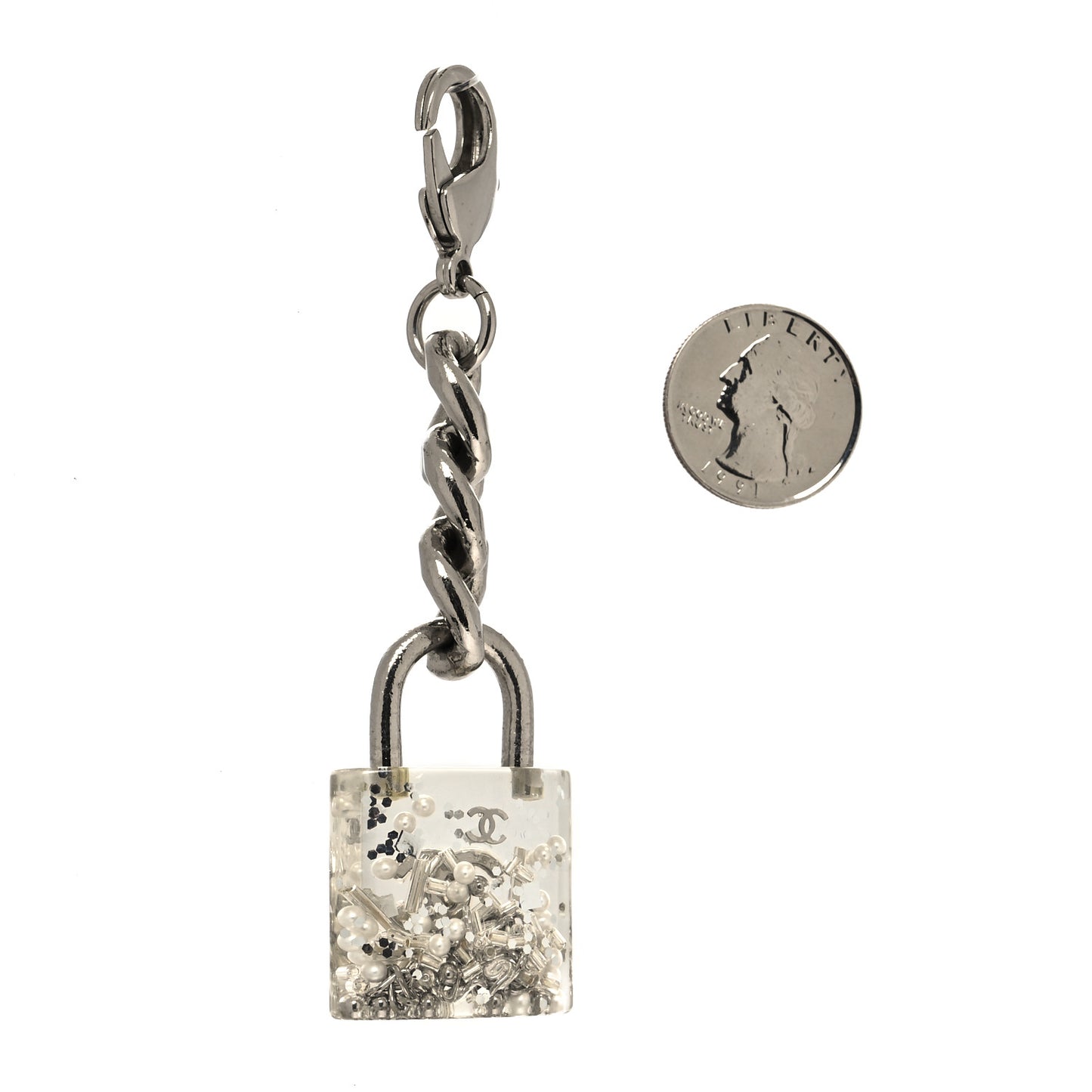 Resin CC Padlock Bag Charm Silver Transparent