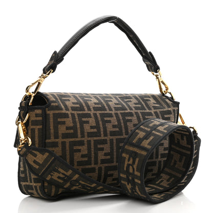 Fendi Fabric Jacquard FF 1974 Medium Baguette Tobacco Moro Black 3 of 10