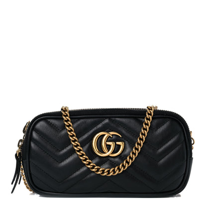 Gucci Calfskin Matelasse Mini GG Marmont Chain Crossbody Bag Black 1 of 16