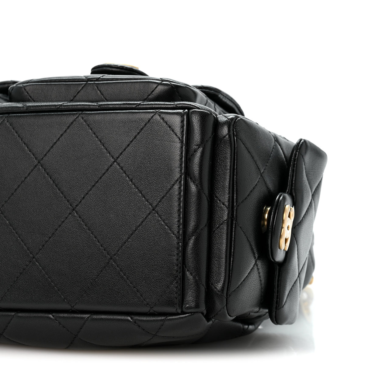 Shiny Lambskin Quilted Trendy Pockets Hobo Black