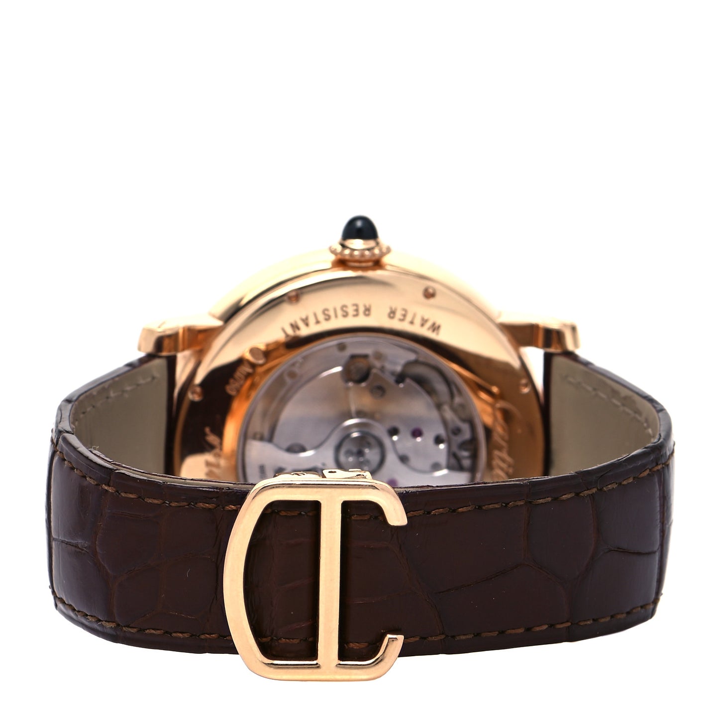 18K Pink Gold Alligator 43mm Rotonde de Cartier Moon Phases Automatic Watch Brown