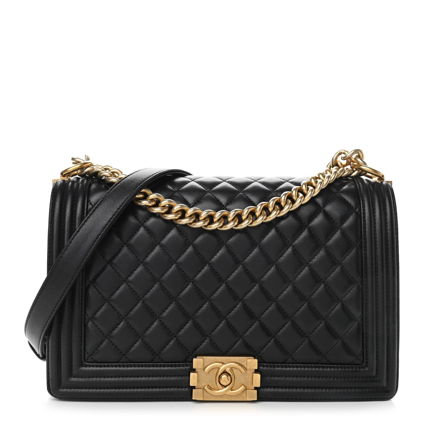 Lambskin Quilted New Medium Boy Flap Black