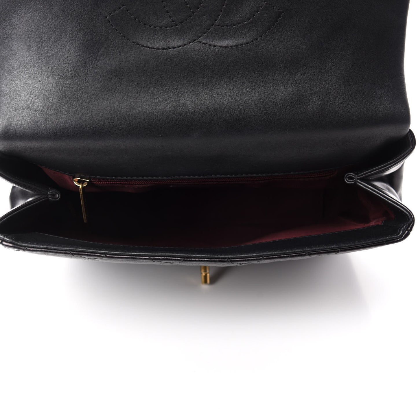 Glazed Calfskin Quilted Medium Gold Bar Top Handle Flap Black