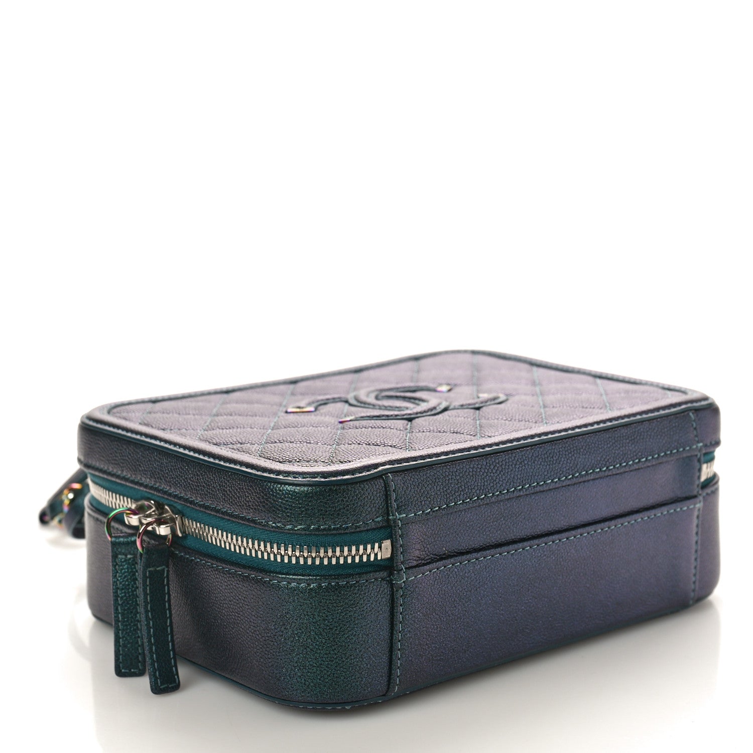 Chanel Iridescent Caviar Quilted Medium CC Filigree Vanity Case Dark Turquoise 4 of 13